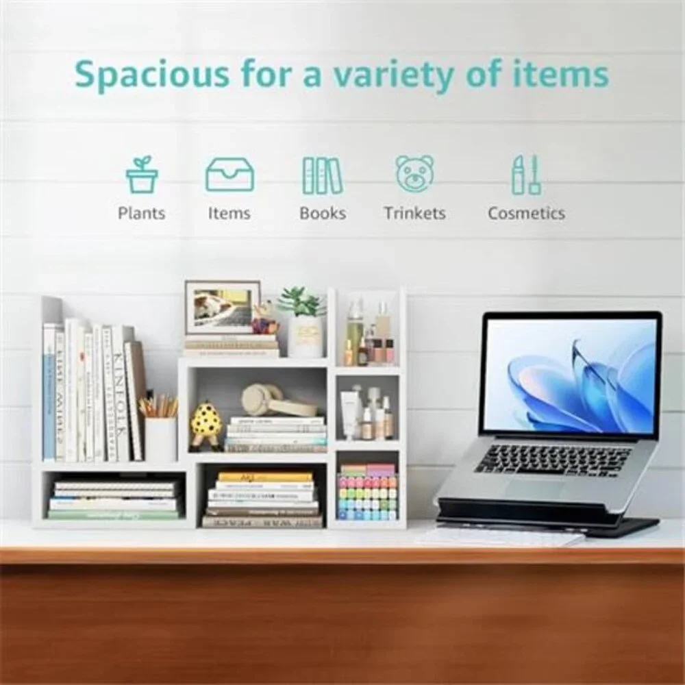 Desk Shelves Desktop Organizer White Office Storage Corner Bookshelf Table Top